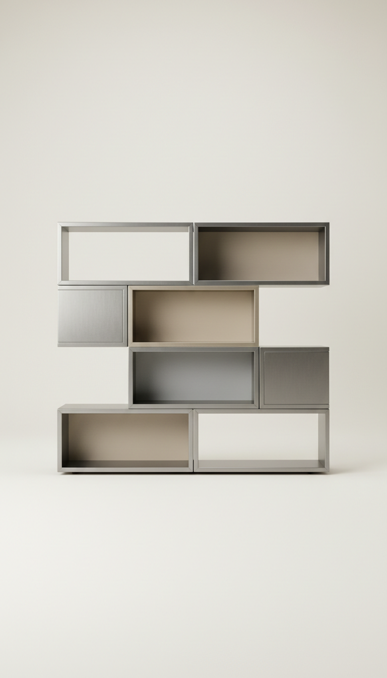 Brushed metal modular bookshelf